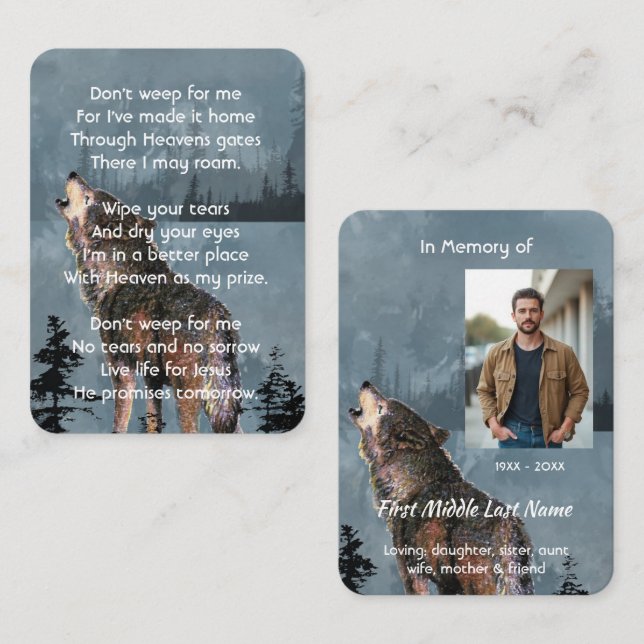 Christian Memorial Keepsake  Howling Wolf Business Card (Front/Back)