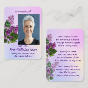 Christian Memorial Keepsake Lilac Garden Flower  Business Card