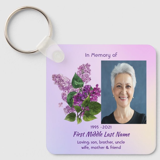 Christian Memorial Keepsake Lilac Garden Flower  Key Ring (Front)