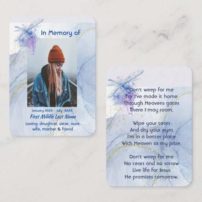 Christian Memorial Keepsake Memorial Dragonfly  Business Card (Front/Back)