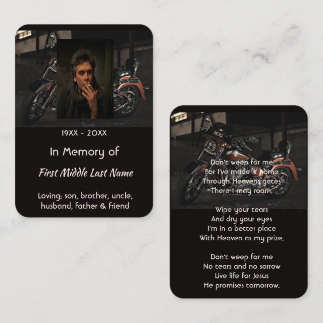 Christian Memorial Keepsake Motorcycle Biker Business Card (Front/Back)