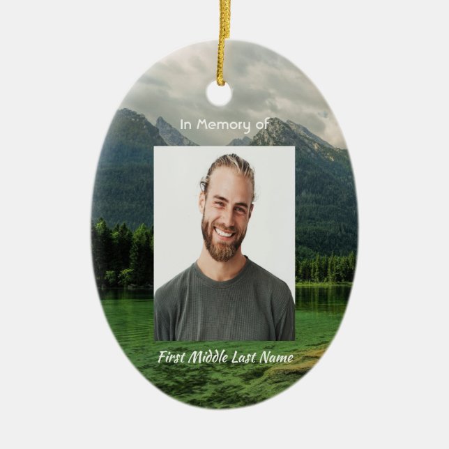 Christian Memorial Keepsake Mountain Lake  Ceramic Tree Decoration (Front)