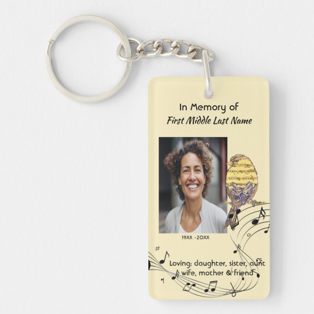 Christian Memorial Keepsake Music Bird Key Ring (Front)