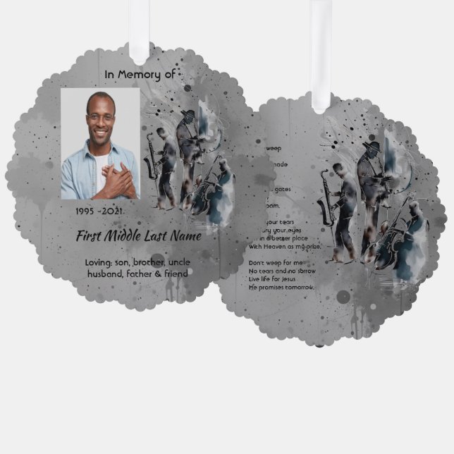 Christian Memorial Keepsake Music Jazz Band Tree Decoration Card (Front/Back)