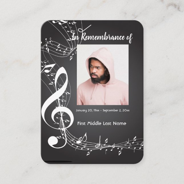Christian Memorial Keepsake Music Notes Business Card (Front)