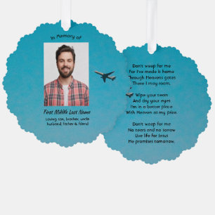 Christian Memorial Keepsake Pilot Airplane Flying Tree Decoration Card