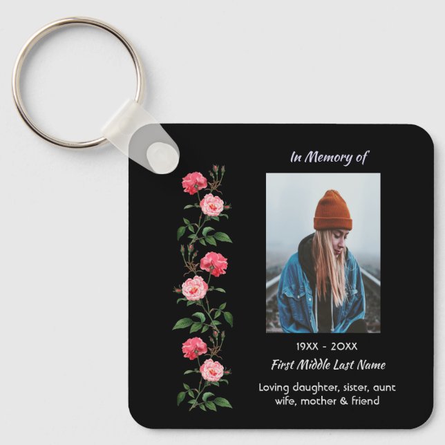 Christian Memorial Keepsake  Roses Garden Flowers Key Ring (Front)