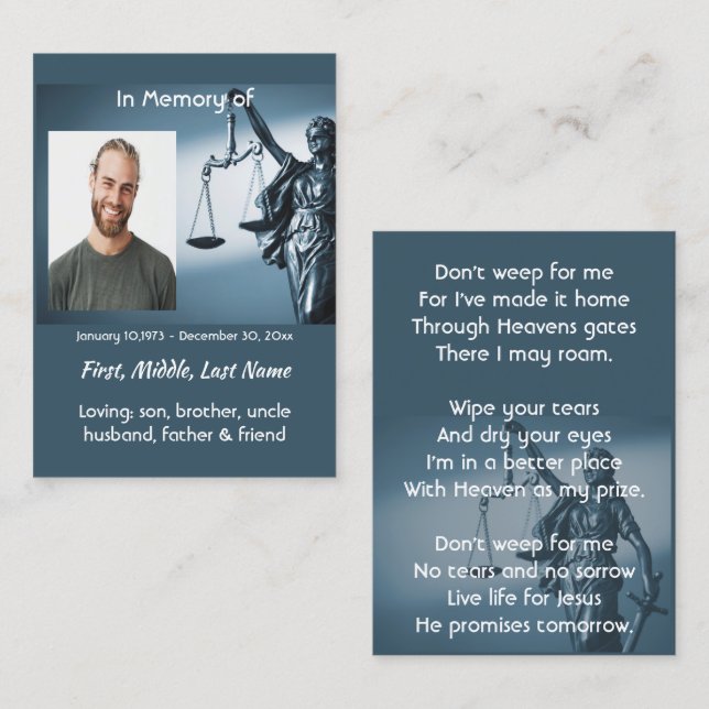 Christian Memorial Keepsake Scales Justice Law Business Card (Front/Back)