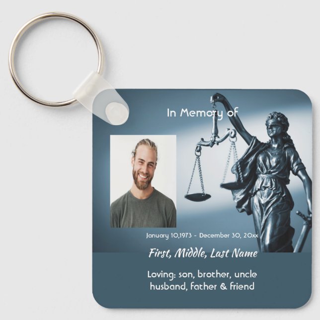 Christian Memorial Keepsake Scales Justice Law Key Ring (Front)