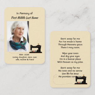 Christian Memorial Keepsake Seamstress Business Card