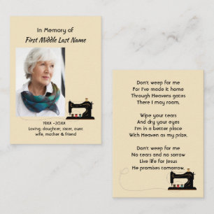 Christian Memorial Keepsake Seamstress Business Card