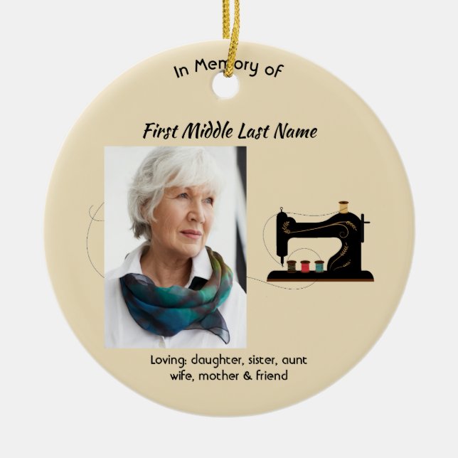 Christian Memorial Keepsake Seamstress  Ceramic Tree Decoration (Front)
