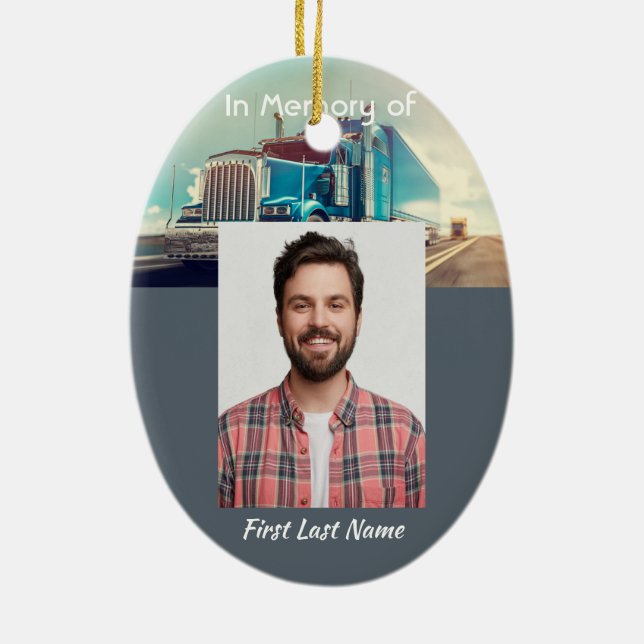 Christian Memorial Keepsake Semi Truck Trailer Ceramic Tree Decoration (Back)