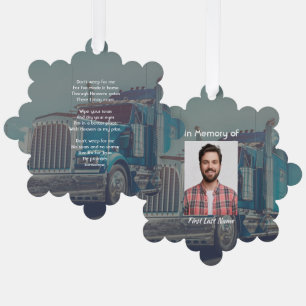 Christian Memorial Keepsake Semi Truck Trailer Tree Decoration Card