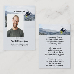 Christian Memorial Keepsake Snowboarding Winter Calling Card
