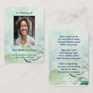 Christian Memorial Keepsake Watercolor Foliage Business Card