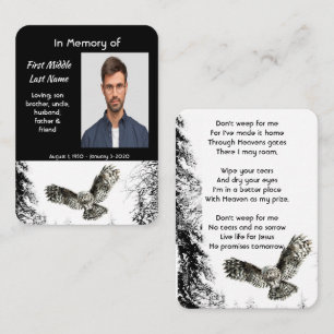 Christian Memorial Keepsake Watercolor Owl Bird Business Card