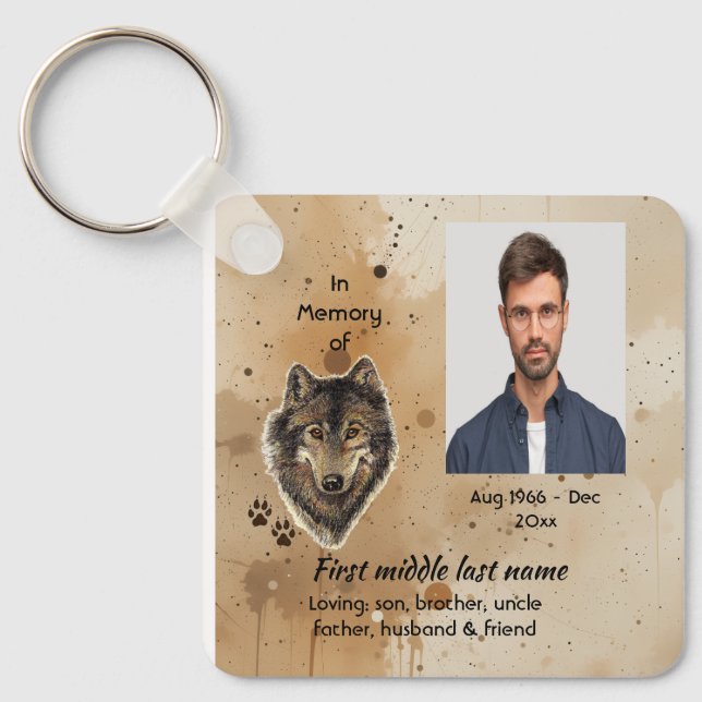 Christian Memorial Keepsake Wolf Wolves Animal Key Ring (Front)