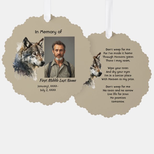 Christian Memorial Memory Card Watercolor Wolf (Front/Back)