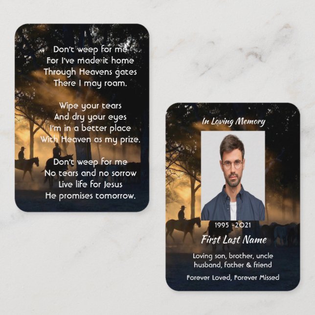 Christian Memorial Photo Forest Trail Walk Horses Business Card (Front/Back)