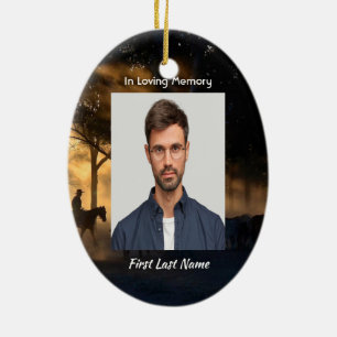 Christian Memorial Photo Forest Trail Walk Horses Ceramic Tree Decoration