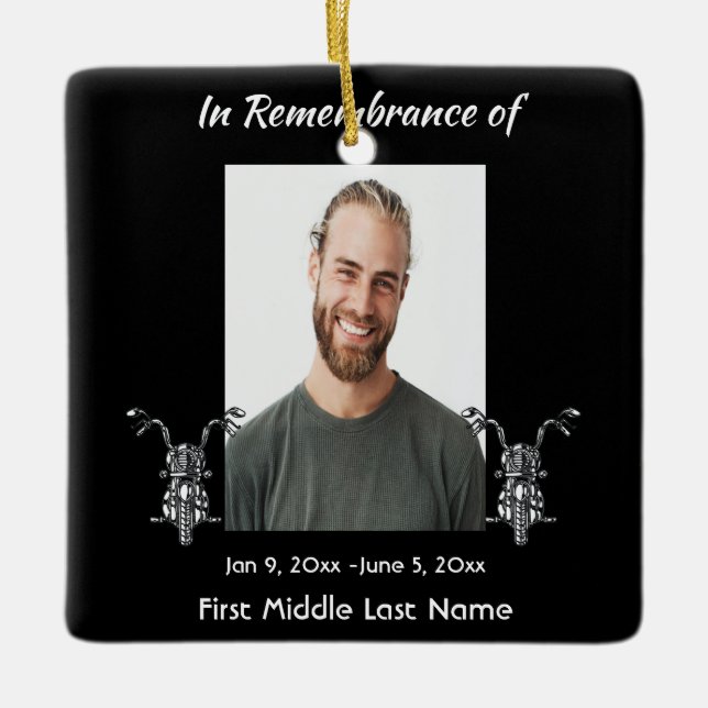 Christian Memorial Photo Motorcycle Biker  Ceramic Ornament (Front)