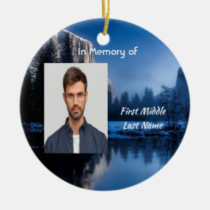 Christian Memorial Photo Mountain Lake Winter Snow Ceramic Tree Decoration