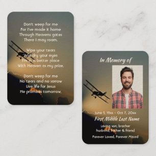 Christian Memorial Photo Pilot Aeroplane Flying Business Card
