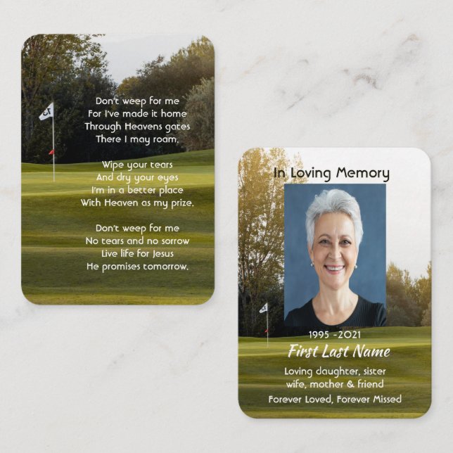 Christian Memorial Photo Poem Golfer Golf Golfing  Business Card (Front/Back)