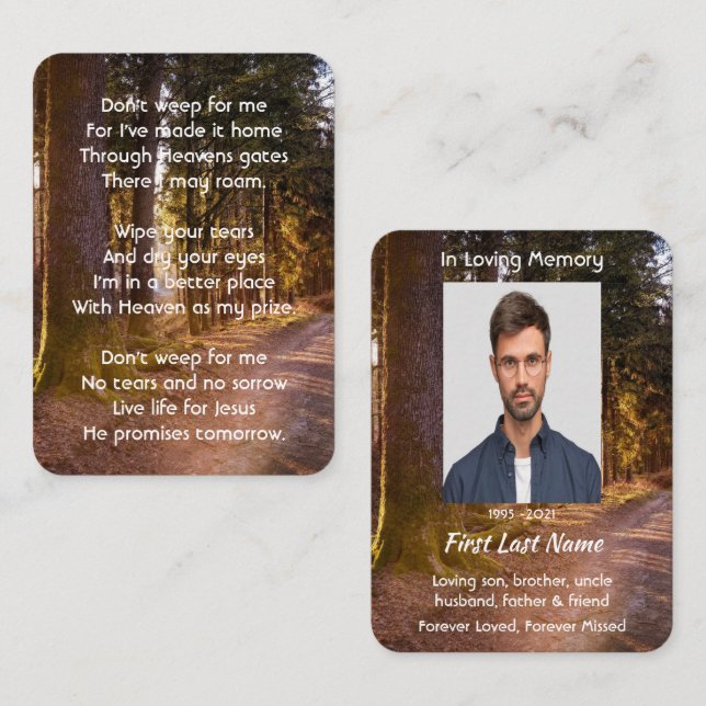 Christian, Memorial Photo Prayer Forest Trail Walk Business Card (Front/Back)