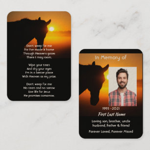 Christian Memorial Photo Prayer Horse Silhouette Business Card