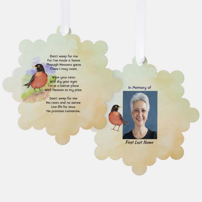 Christian Memorial Photo Robin Garden Bird Tree Decoration Card (Front/Back)