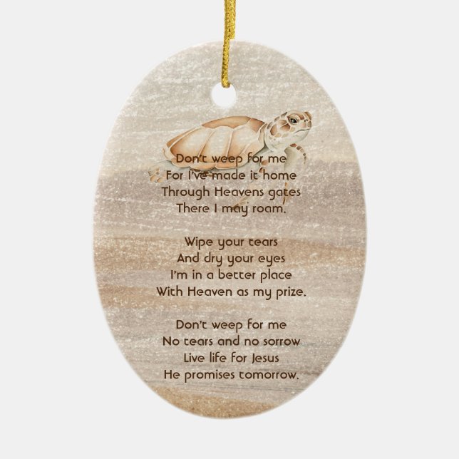 Christian Memorial Photo Sandy Beach Sea Turtle  Ceramic Tree Decoration (Front)