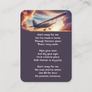 Christian Memorial Pilot Aeroplane Flying Sunset Business Card