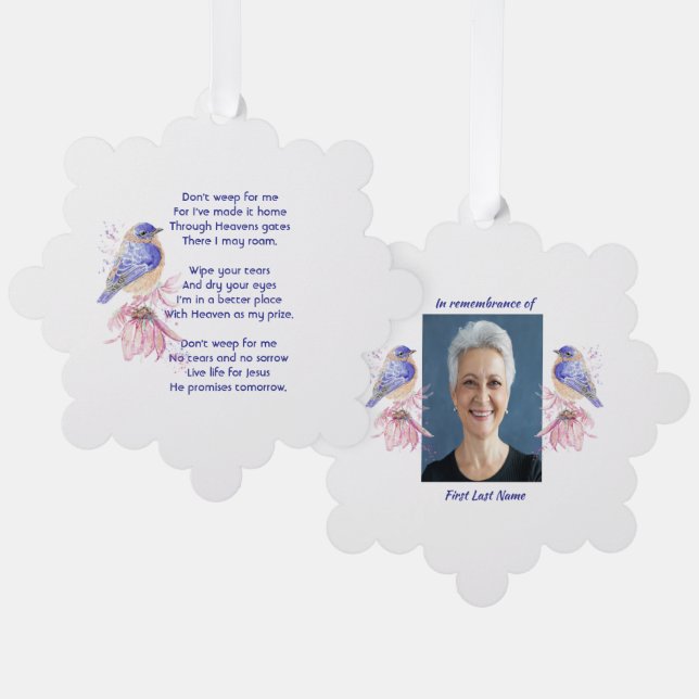 Christian Memorial Poem Bluebird Garden Bird  Tree Decoration Card (Front/Back)