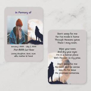 Christian Memorial Prayer Lone Wolf Howling Animal Business Card