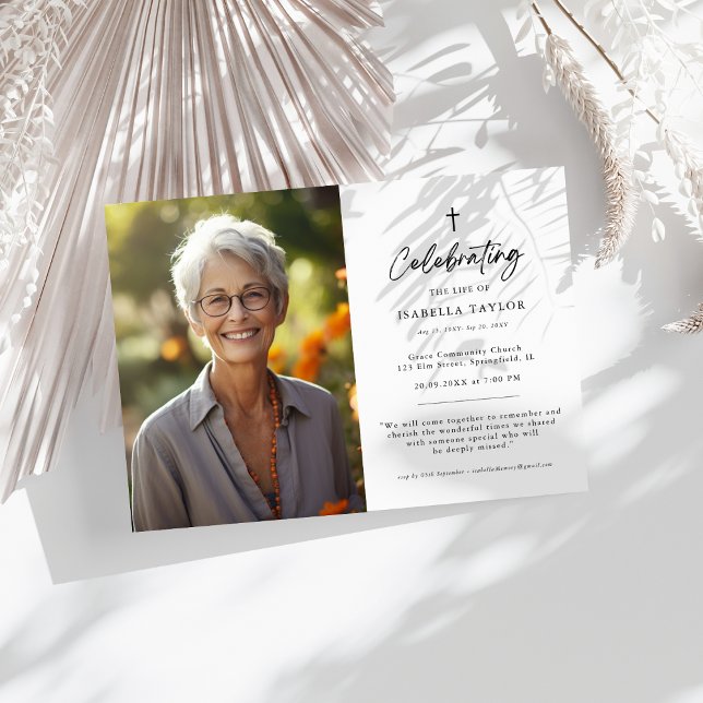 Christian Memorial Religious Cross Funeral Photo Invitation (Creator Uploaded)