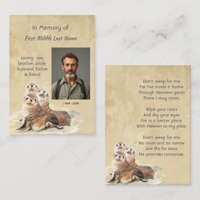 Christian Memorial  Watercolor Seals Animals Business Card (Front/Back)