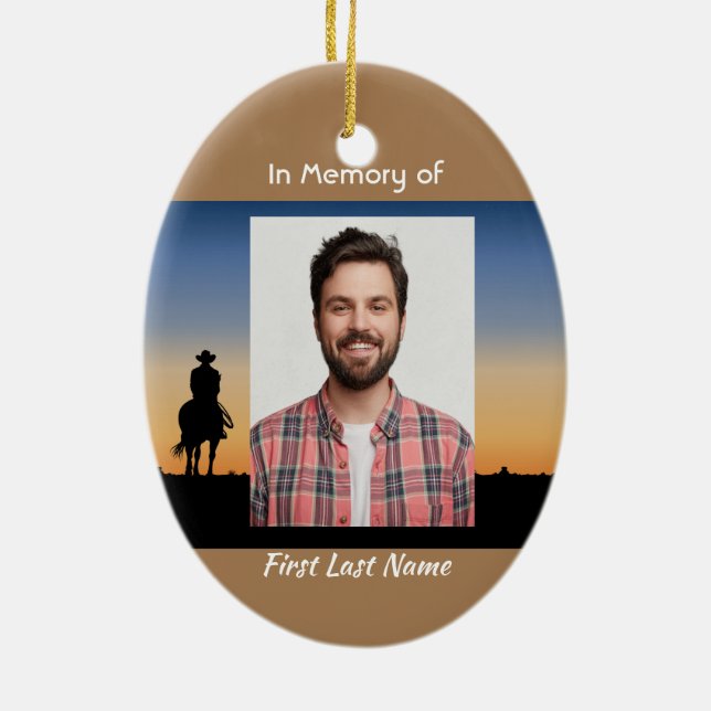 Christian Memorial Western Horse Back Riding  Ceramic Tree Decoration (Back)