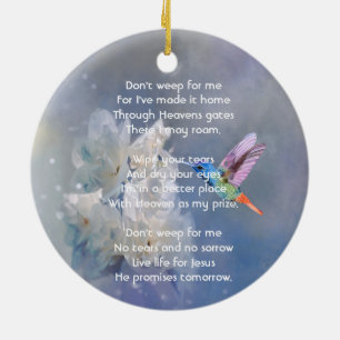 Christian Memorial White Flower Hummingbird Ceramic Tree Decoration