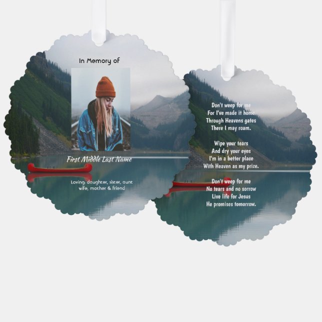 Christian Memorial Wilderness Lake Canoe Tree Decoration Card (Front/Back)