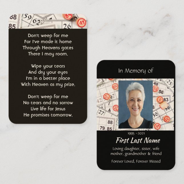 Christian Memory Photo Prayer Bingo Game Business Card (Front/Back)