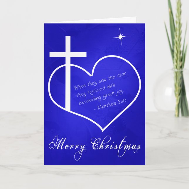 Christian Merry Christmas blue customisable Holiday Card (Front)