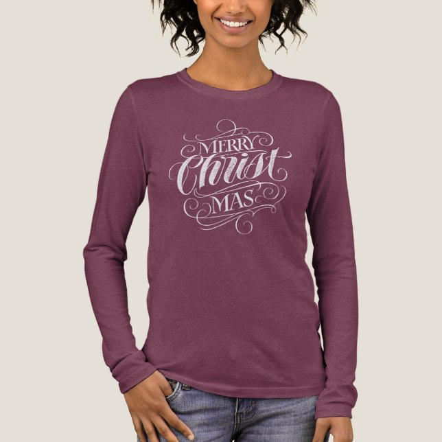Christian Merry Christmas Chalk Calligraphy Jesus Tri-Blend Shirt (Front)