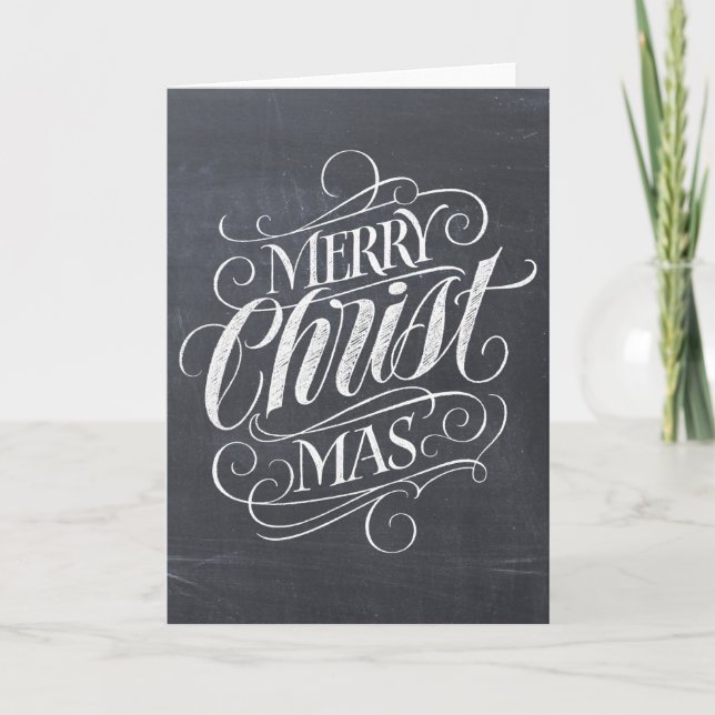 Christian Merry Christmas Chalkboard Calligraphy Holiday Card (Front)