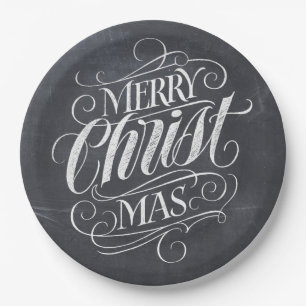 Christian Merry Christmas Chalkboard Calligraphy Paper Plate