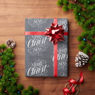 Christian Merry Christmas Chalkboard Calligraphy W Wrapping Paper