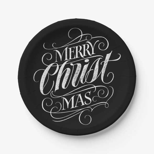 Christian Merry Christmas Chalkboard Lettering Paper Plate (Front)