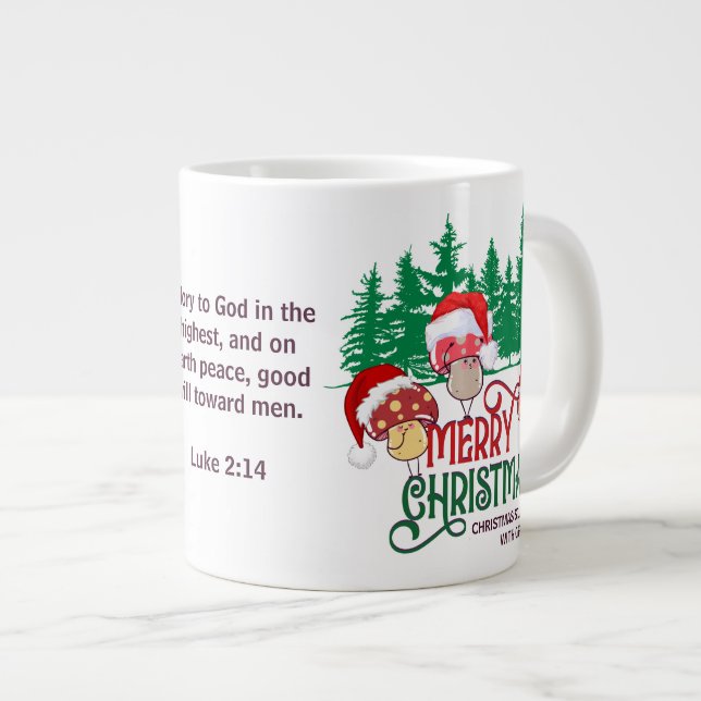 Christian MERRY CHRISTMAS MUSHROOMS in Forest Large Coffee Mug (Front Right)