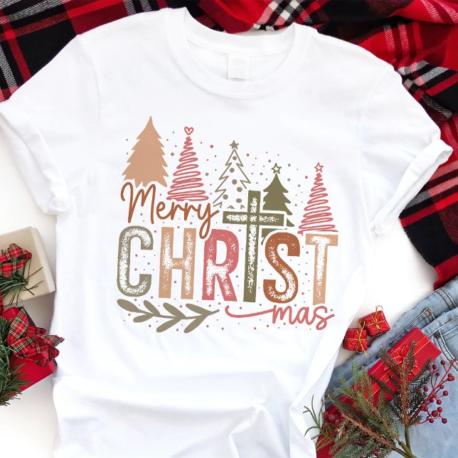 Christian Merry Christmas Rustic Trees Tri-Blend Shirt (Creator Uploaded)